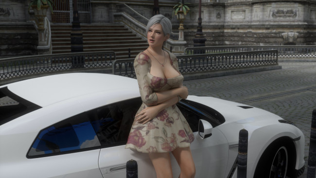 Обои картинки фото автомобили, 3d car&girl, автомобиль, фон, взгляд, девушка