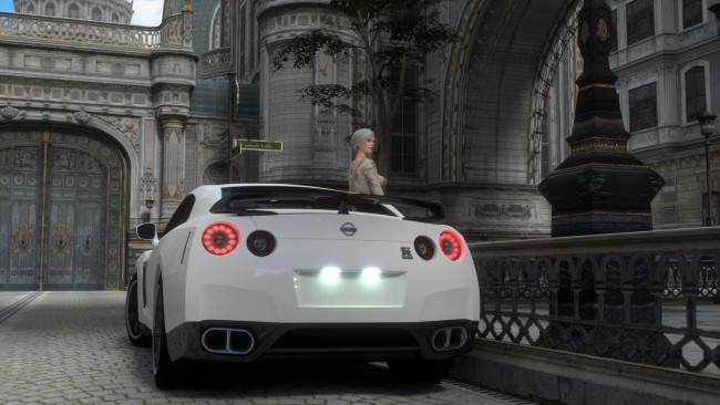 Обои картинки фото автомобили, 3d car&girl, автомобиль, фон, взгляд, девушка