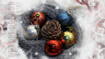 Картинка календари праздники +салюты 2018 игрушка шишка снежинка