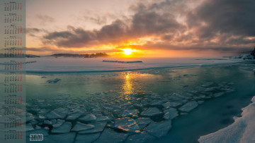 Картинка календари природа 2018 водоем солнце снег лед