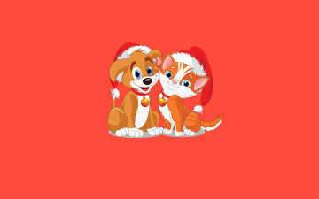 обоя праздничные, векторная графика , новый год, кошка, новый, год, минимализм, праздник, настроение, фон