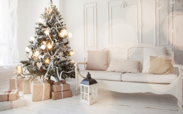 Картинка праздничные Ёлки christmas tree holiday celebration украшения рождество home lantern merry design подарки interior новый год xmas игрушки white decoration gifts елка