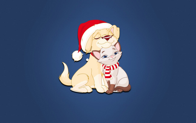Обои картинки фото праздничные, векторная графика , новый год, кошка, новый, год, минимализм, праздник, собака, настроение, фон