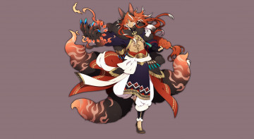 Картинка аниме животные +существа взгляд девушка фон