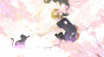 Картинка аниме животные +существа мальчик кот