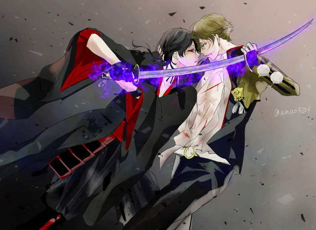 Обои картинки фото аниме, touken ranbu, танец, мечей