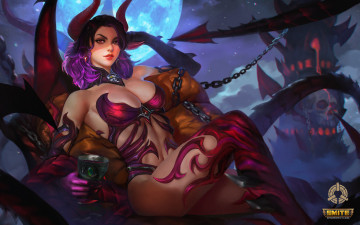 Картинка видео+игры smite девушка фон взгляд рога кубок униформа