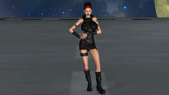 Обои картинки фото 3д графика, фантазия , fantasy, девушка, фон, взгляд, тату, платье