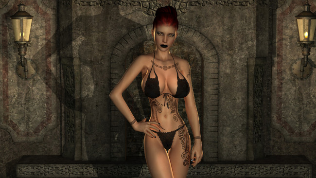 Обои картинки фото 3д графика, люди , people, девушка, фон, взгляд, тату, бельё