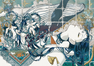 Картинка аниме unknown +другое+ девушка ванна медузы кораблик