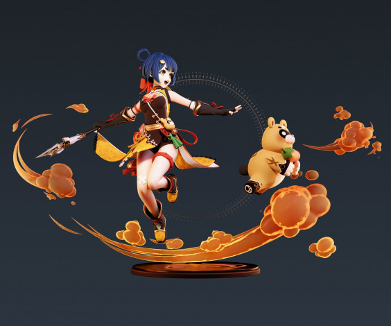 Обои картинки фото аниме, genshin impact, девочка, мишка