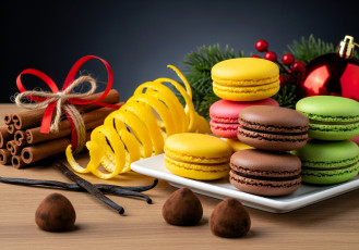 Картинка 3д+графика еда- food еда корица бантик цедра макаруны трюфели ветка ягоды шар