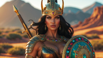 обоя 3д графика, амазонки , amazon, щит, меч, шлем, воин