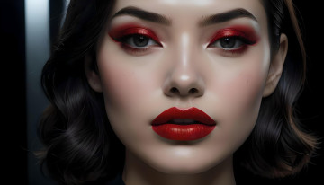 обоя 3д графика, портреты и лица , portraits and faсes, брюнетка, макияж, алая, помада