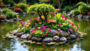 обоя автор wp stl, 3д графика, природа , nature, парк, водоем, цветы