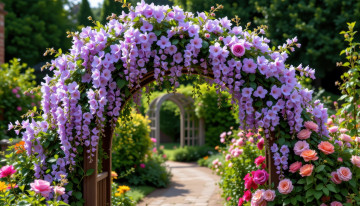 обоя автор wp stl, разное, компьютерный дизайн, парк, аллея, арка, цветы