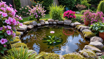 обоя автор wp stl, разное, компьютерный дизайн, парк, водоем, цветы