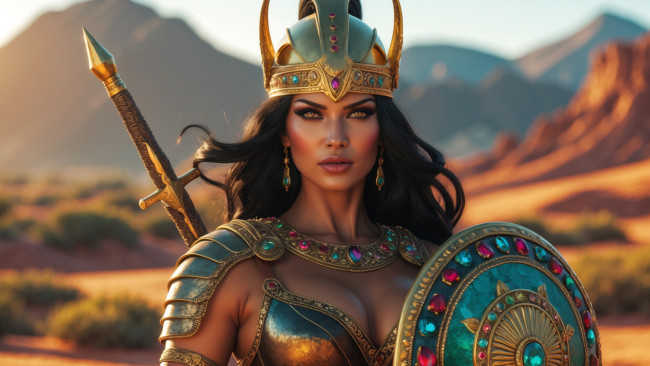 Обои картинки фото 3д графика, амазонки , amazon, щит, меч, шлем, воин