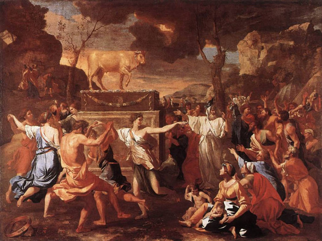 Обои картинки фото adoration, of, the, golden, calf, рисованные, nicolas, poussin
