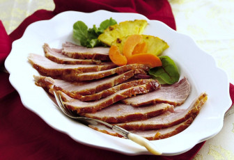 Картинка еда мясные блюда ветчина вилка абрикос ананас