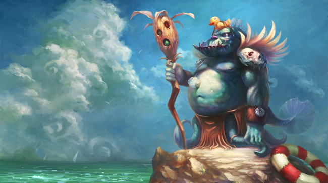 Обои картинки фото by, redpeggy, фэнтези, существа, спасательный, круг, чудовище, утёнок