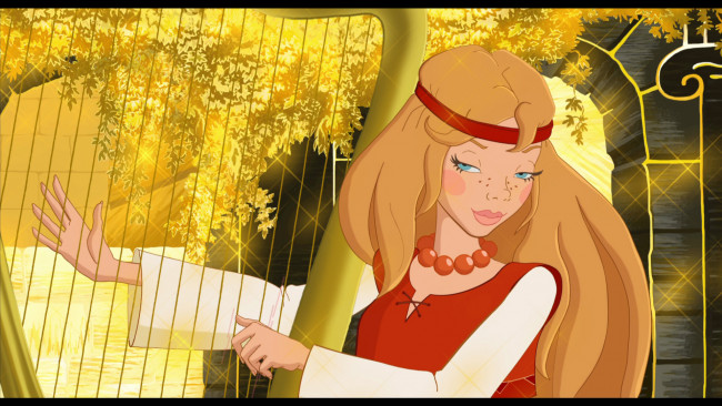 Обои картинки фото илья, муромец, соловей, разбойник, мультфильмы, арфа