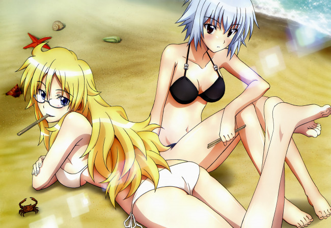 Обои картинки фото аниме, ben, to, девушки, купальник, пляж
