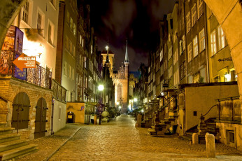 Картинка польша гданьск города ночь город фонари