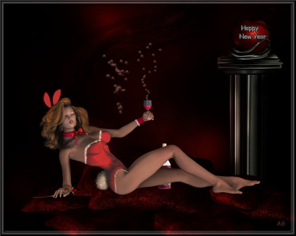 Обои картинки фото 3д, графика, holidays, праздники, девушка, бокал