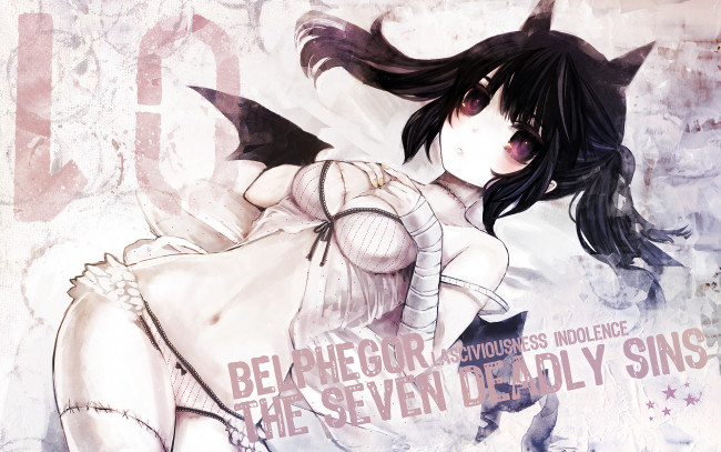 Обои картинки фото демон, аниме, angels, demons, нижнее, белье, крылья, solo, шрам, рога, девушка, original, duka