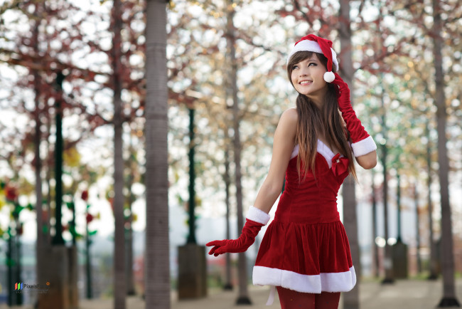 Обои картинки фото Agnes Lim, девушки, азиатка, снегурочка