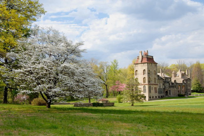 Обои картинки фото fonthill, castle, сша, пенсильвания, города, дворцы, замки, крепости, замок, парк