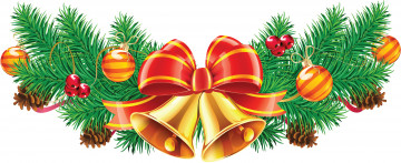 Картинка праздничные векторная+графика+ новый+год бантик колокольчики ветки