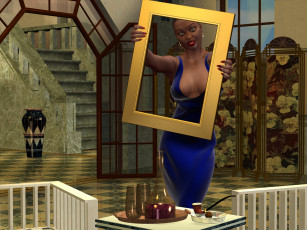 Картинка 3д+графика люди+ people ваза рамка стол фон взгляд девушка