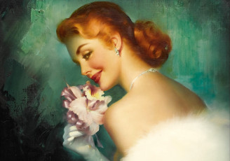 Картинка рисованное живопись холст edward runci макияж взгляд спина цветок перчатки прическа