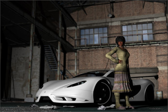 Картинка 3д+графика люди+ people девушка взгляд фон автомобиль