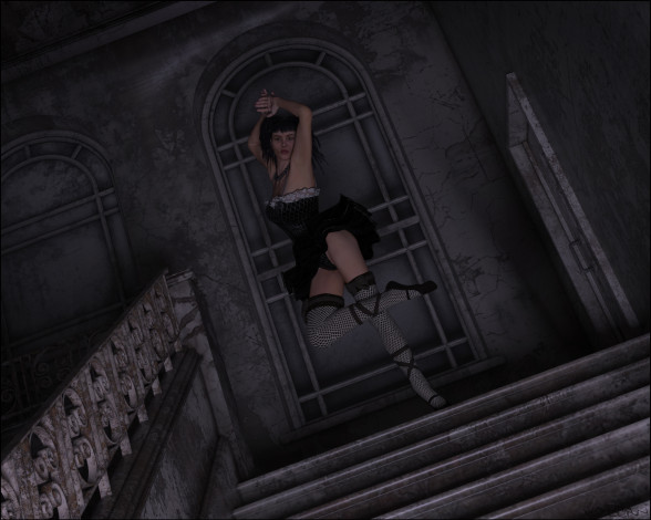 Обои картинки фото 3д графика, люди , people, девушка, взгляд, фон, лестница