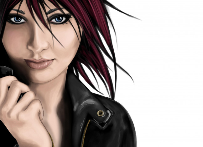 Обои картинки фото рисованное, люди, взгляд, макияж, красные, волосы, девушка