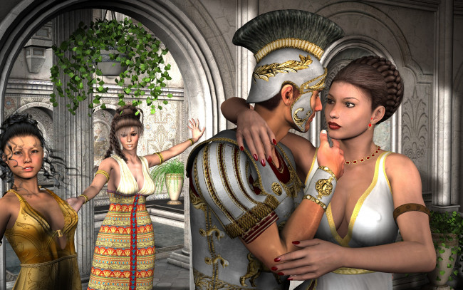 Обои картинки фото 3д графика, люди , people, мужчина, девушки, фон