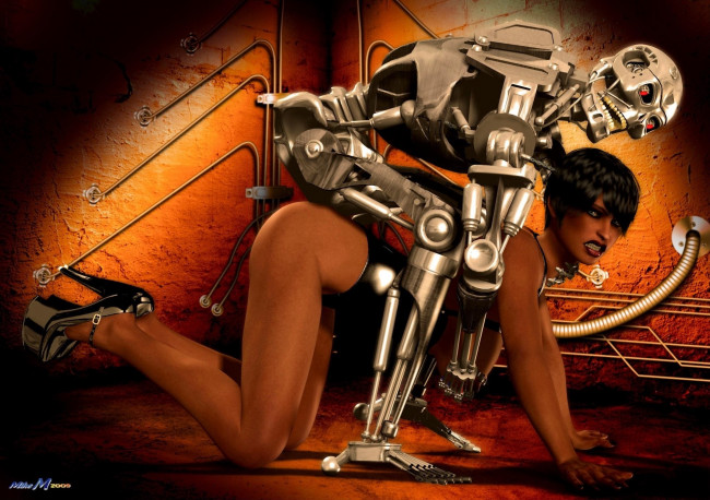 Обои картинки фото 3д графика, фантазия , fantasy, девушка, взгляд, фон, робот