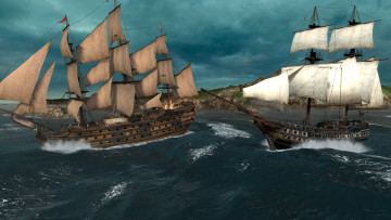 Картинка 3д+графика море+ sea горы море брызги волны парусники