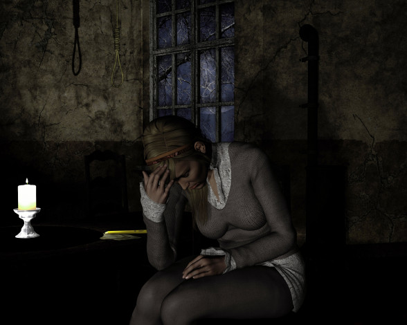 Обои картинки фото 3д графика, фантазия , fantasy, свеча, фон, взгляд, девушка