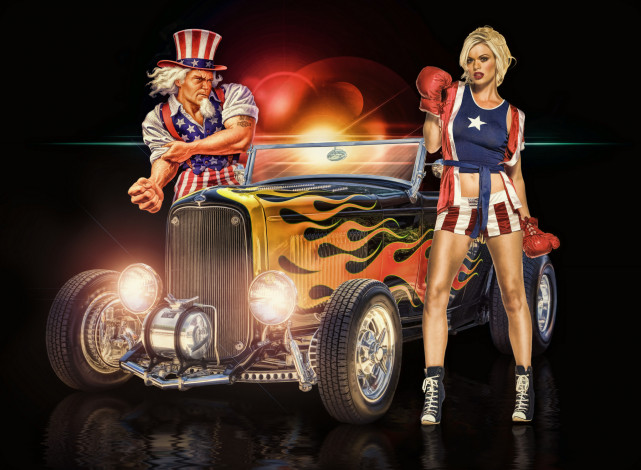 Обои картинки фото автомобили, 3d car&girl, авто, девица