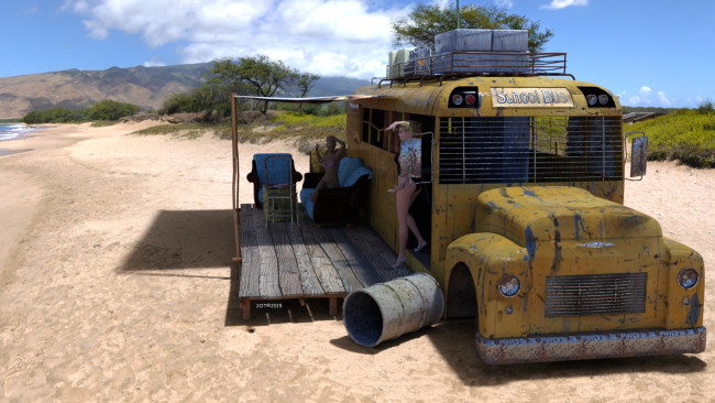 Обои картинки фото 3д графика, люди , people, автомобиль, фон, взгляд, девушка, пустыня