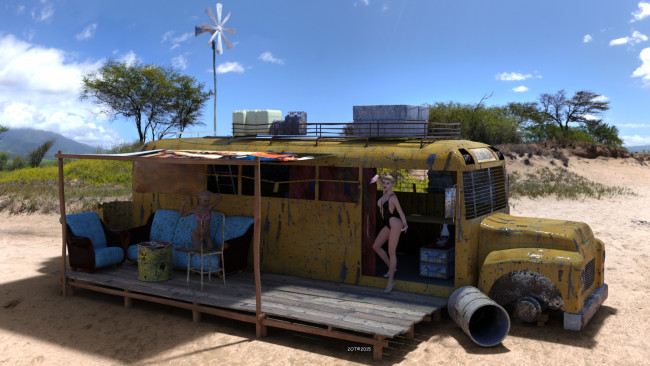 Обои картинки фото 3д графика, люди , people, фон, пустыня, взгляд, автомобиль, девушка