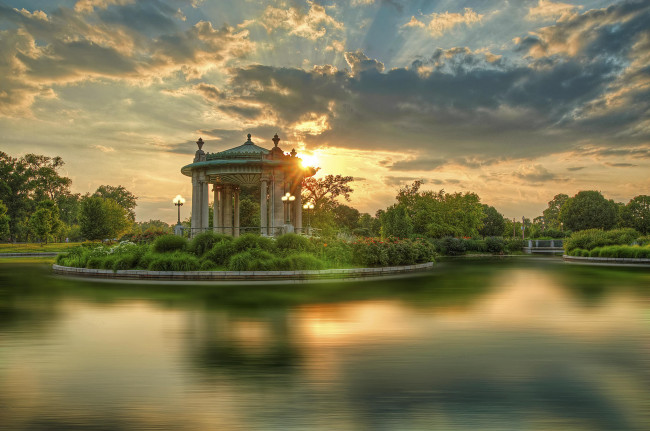 Обои картинки фото природа, парк, закат, водоём, лесопарк, сент-луис, форест-парк