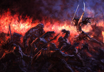 Картинка фэнтези существа сабля бой мужчина