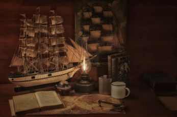 Картинка разное ремесла +поделки +рукоделие фляга книга парусник карта лампа