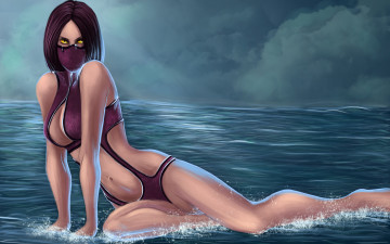 Картинка рисованное комиксы купальник маска фон взгляд девушка