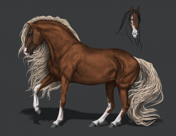 Обои картинки фото рисованное, животные,  лошади, грива, фон, конь